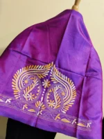 Silk Kantha Stitch Dupatta – Hand Embroidered Paisley Floral Motifs - Image 2