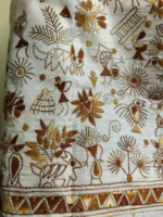 Silk Kantha Stitch Blouse Material – Hand Embroidered Warli Tribal Art - Image 5