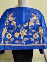 Silk Kantha Stitch Blouse Material – Hand Embroidered Birds Floral Motifs Blue - Image 5