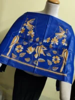 Silk Kantha Stitch Blouse Material – Hand Embroidered Birds Floral Motifs Blue - Image 2