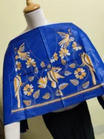 Silk Kantha Stitch Blouse Material – Hand Embroidered Birds Floral Motifs Blue - Image 3