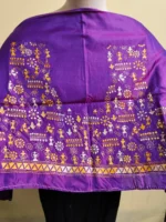 Silk Kantha Stitch Blouse Material – Hand Embroidered Geometric Folk Motifs - Image 4