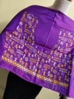 Silk Kantha Stitch Blouse Material – Hand Embroidered Geometric Folk Motifs - Image 2