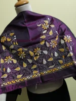 Silk Kantha Stitch Blouse Material – Hand Embroidered Flowers leaves - Image 3