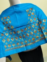 Blue Silk Kantha Stitch Blouse Material –   Maroon Floral - Image 3