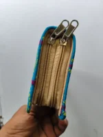 Kantha Stitch Cotton Zip Wallet – Double Zipper Compartments - Image 5