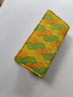 Kantha Cotton Zip Wallet – Double Zipper Compartments Yellow - Image 2