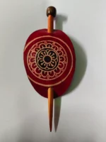 Handcrafted Leather Hair Pin – Mandala Design Red - Image 4