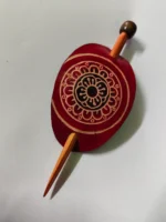 Handcrafted Leather Hair Pin – Mandala Design Red - Image 2