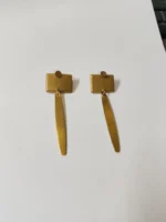 Geometric Brass Disc Earrings – Circle & Triangle Dangles - Image 2