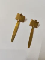 Geometric Brass Disc Earrings – Circle & Triangle Dangles - Image 3