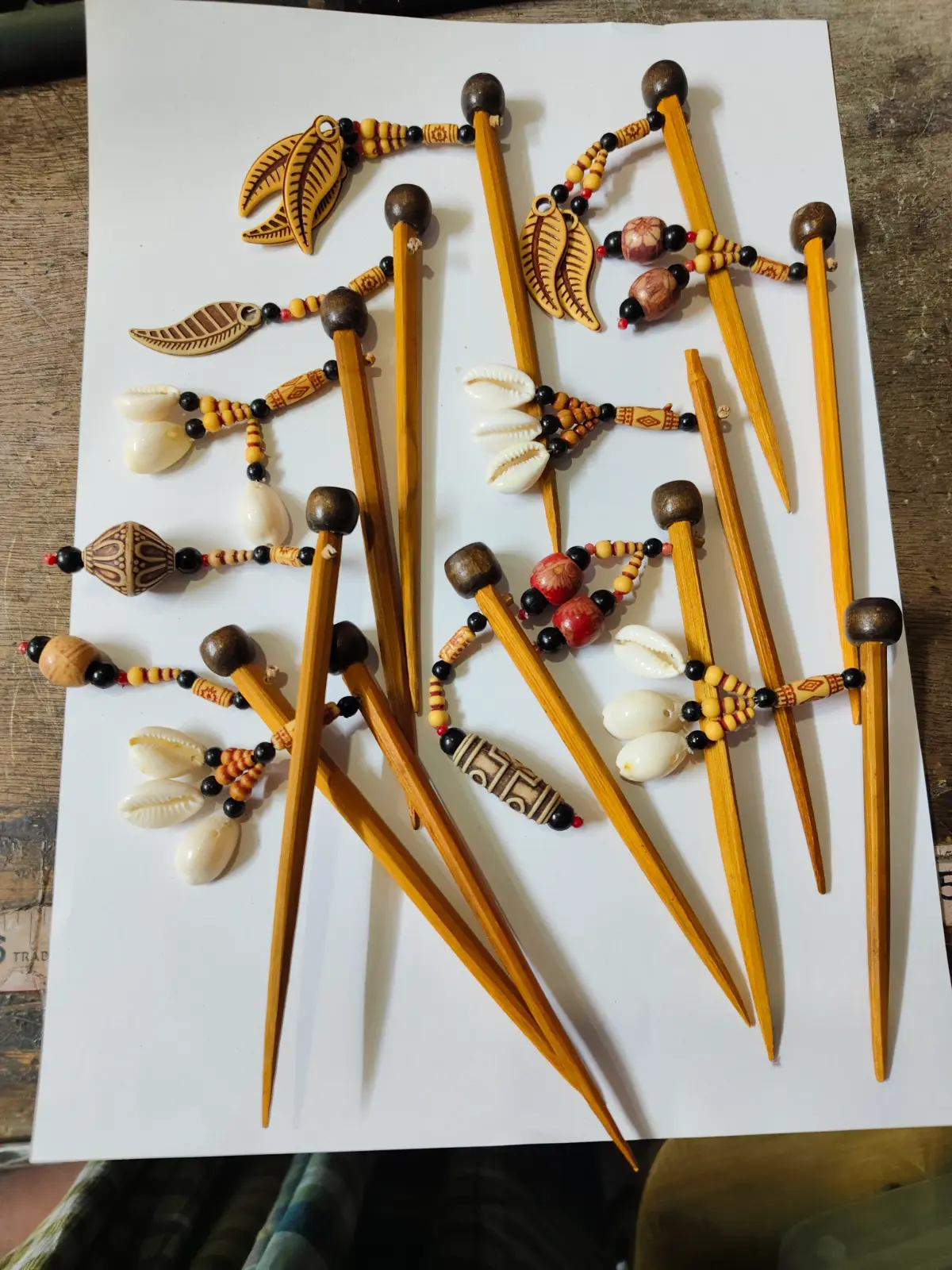 1001043349.webp Handmade Bamboo Hair Pin – Beads & Shell Decor - Image 1