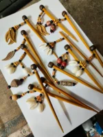 Handmade Bamboo Hair Pin – Beads & Shell Decor - Image 3