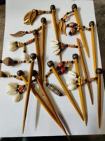 Handmade Bamboo Hair Pin – Beads & Shell Decor - Image 4