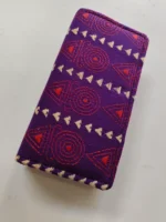 Purple Kantha Stitch Cotton Zip Wallet – Double Zipper Compartments - Image 2