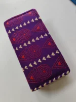 Purple Kantha Stitch Cotton Zip Wallet – Double Zipper Compartments - Image 3