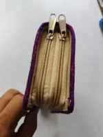 Purple Kantha Stitch Cotton Zip Wallet – Double Zipper Compartments - Image 5