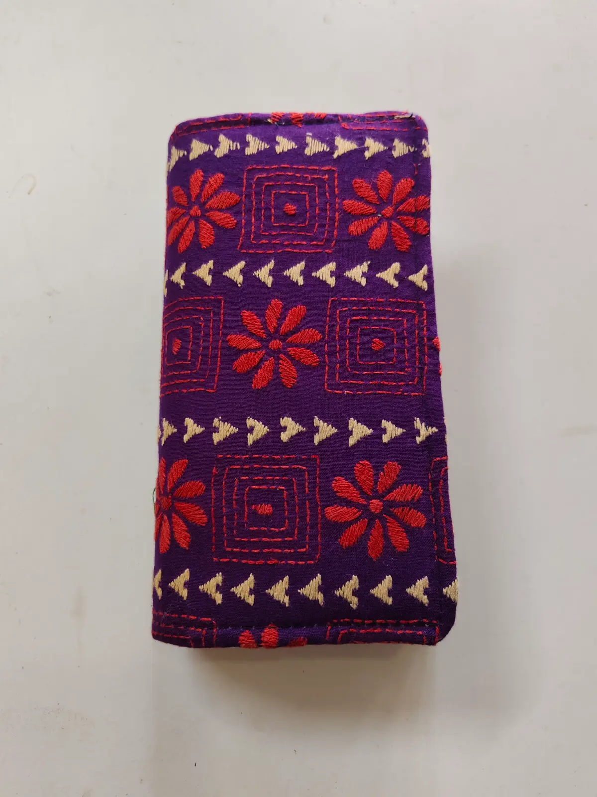 1001044419.webp Purple Kantha Stitch Zip Wallet β Double Zipper Compartments - Image 1