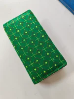 Kantha Stitch Cotton Zip Wallet – Double Zipper Compartments Green - Image 3