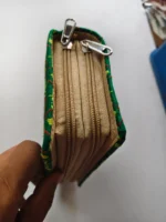 Kantha Stitch Cotton Zip Wallet – Double Zipper Compartments Green - Image 5