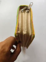 Kantha Cotton Zip Wallet – Double Zipper Compartments Yellow - Image 4