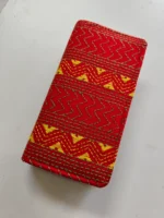Kantha Cotton Zip Wallet – Double Zipper Compartments Red - Image 2