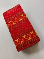 Kantha Cotton Zip Wallet – Double Zipper Compartments Red - Image 3