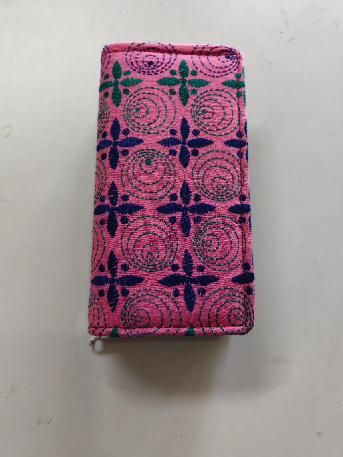 1001044506.webp Kantha stitch purse double zipper bottle green for Girls Pink - Image 1