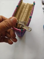 Kantha stitch purse double zipper bottle green  for Girls Pink - Image 6