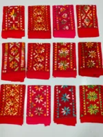 Wholesale Blouse Material kantha work Red  (12 Piece Design Set) - Image 4