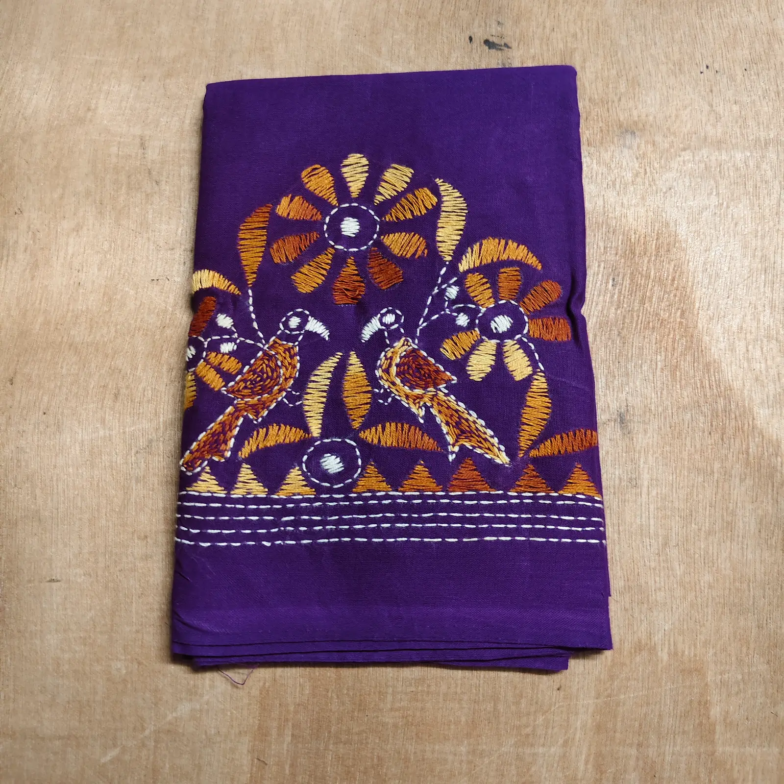 1001048171.webp Purple Cotton Kantha Stitch Blouse Piece - Image 1