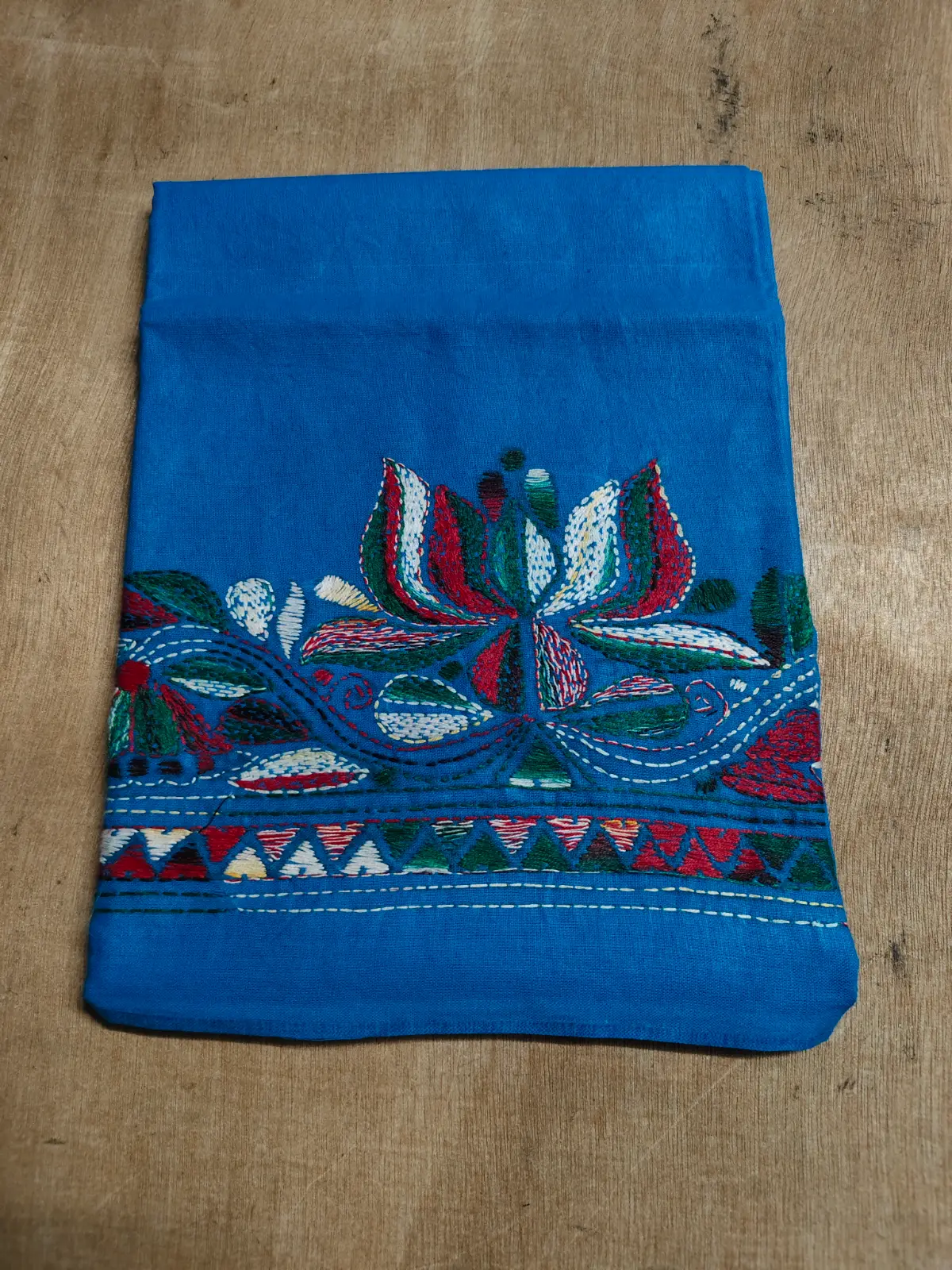 1001048188.webp Cotton Kantha Stitch Blouse Material β Floral Design Blue - Image 1