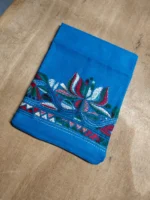Cotton Kantha Stitch Blouse Material – Floral Design Blue - Image 2