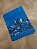 Cotton Kantha Stitch Blouse Material – Floral Design Blue - Image 3