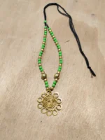 Handcrafted Brass Pendant Necklace – Black & Gold Beads