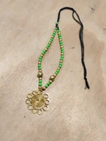 Handcrafted Brass Pendant Necklace – Black & Gold Beads - Image 3