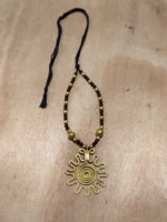 Handcrafted Brass Pendant Necklace – Black & Gold Beads