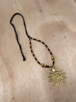 Handcrafted Brass Pendant Necklace – Black & Gold Beads - Image 2