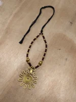 Handcrafted Brass Pendant Necklace – Black & Gold Beads - Image 3