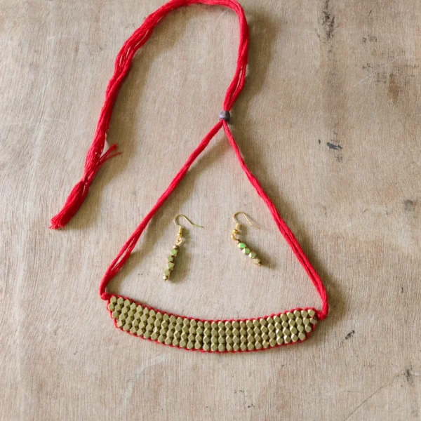 Handmade Dokra Spiral Pendant Necklace Set - Including Earrings