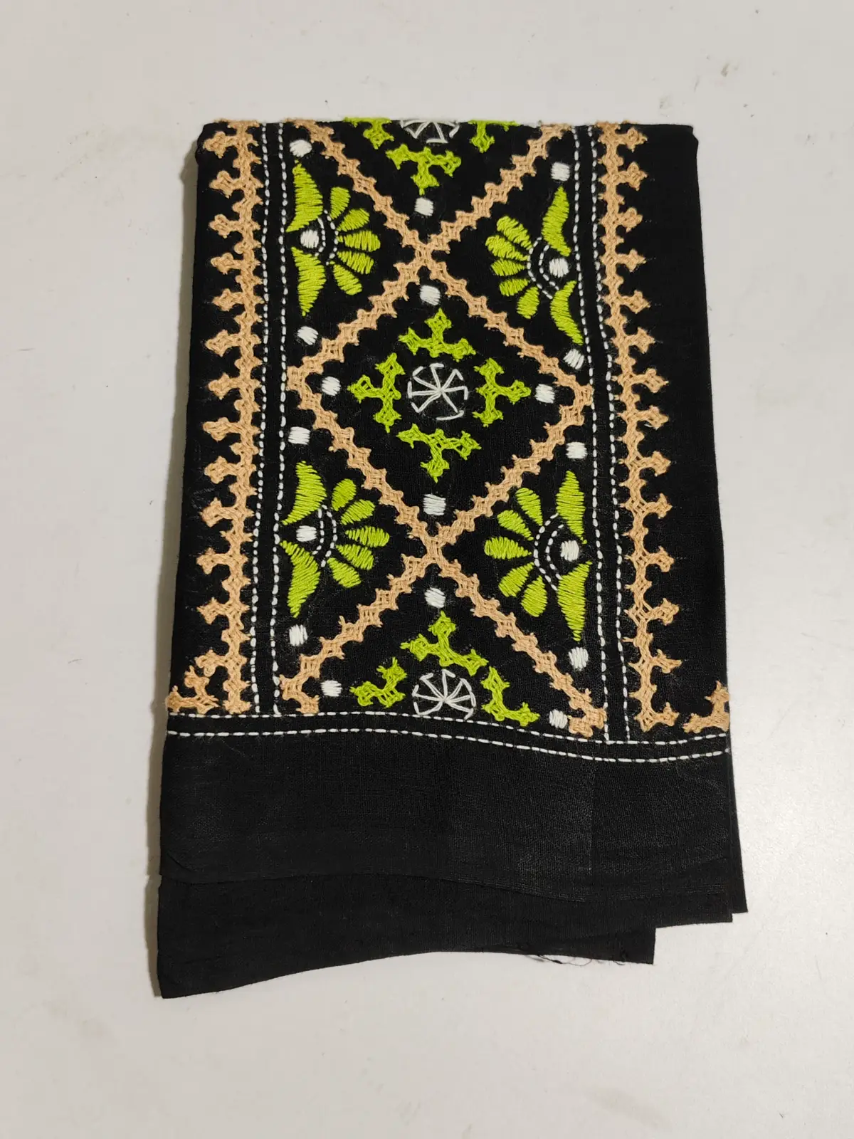 1001066620.webp Cotton Gujarati Kantha Stitch Blouse Material black - Image 1