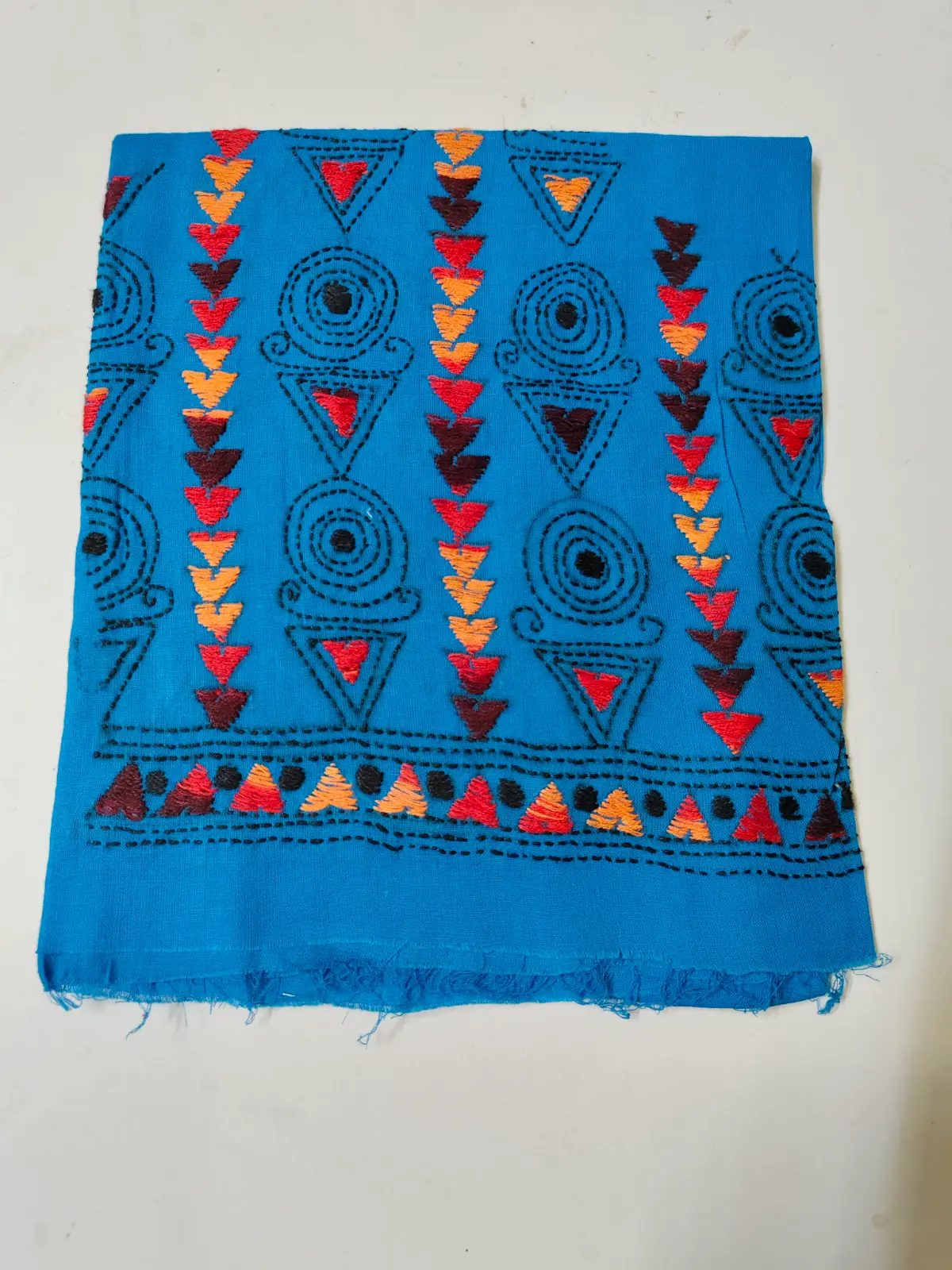 1001066872.webp Blue Cotton Kantha Stitch Blouse Material - Image 1