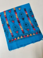 Blue Cotton Kantha Stitch Blouse Material - Image 3