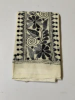 White Kantha Work Blouse Piece - Silver Colour Threadwork - Image 4