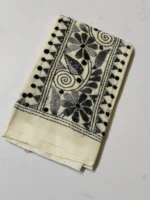 White Kantha Work Blouse Piece - Silver Colour Threadwork - Image 2