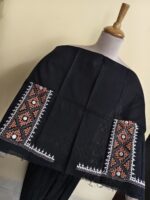 Gujarati Cotton Kantha Stitch Blouse Material black - Image 2