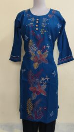 Kantha Stitch Long Kurti for ladies Blue Color - Image 4