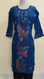 Kantha Stitch Long Kurti for ladies Blue Color - Image 4