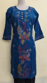 Kantha Stitch Long Kurti for ladies Blue Color