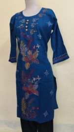 Kantha Stitch Long Kurti for ladies Blue Color - Image 3